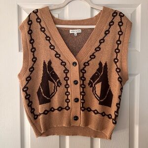 Moon River Tan and Brown V-Neck Sweater Vest medium M like new horse 🐴